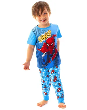 Marvel Spider-Man Unisex Kids Blue Short Sleeve Long Leg Pyjama Set