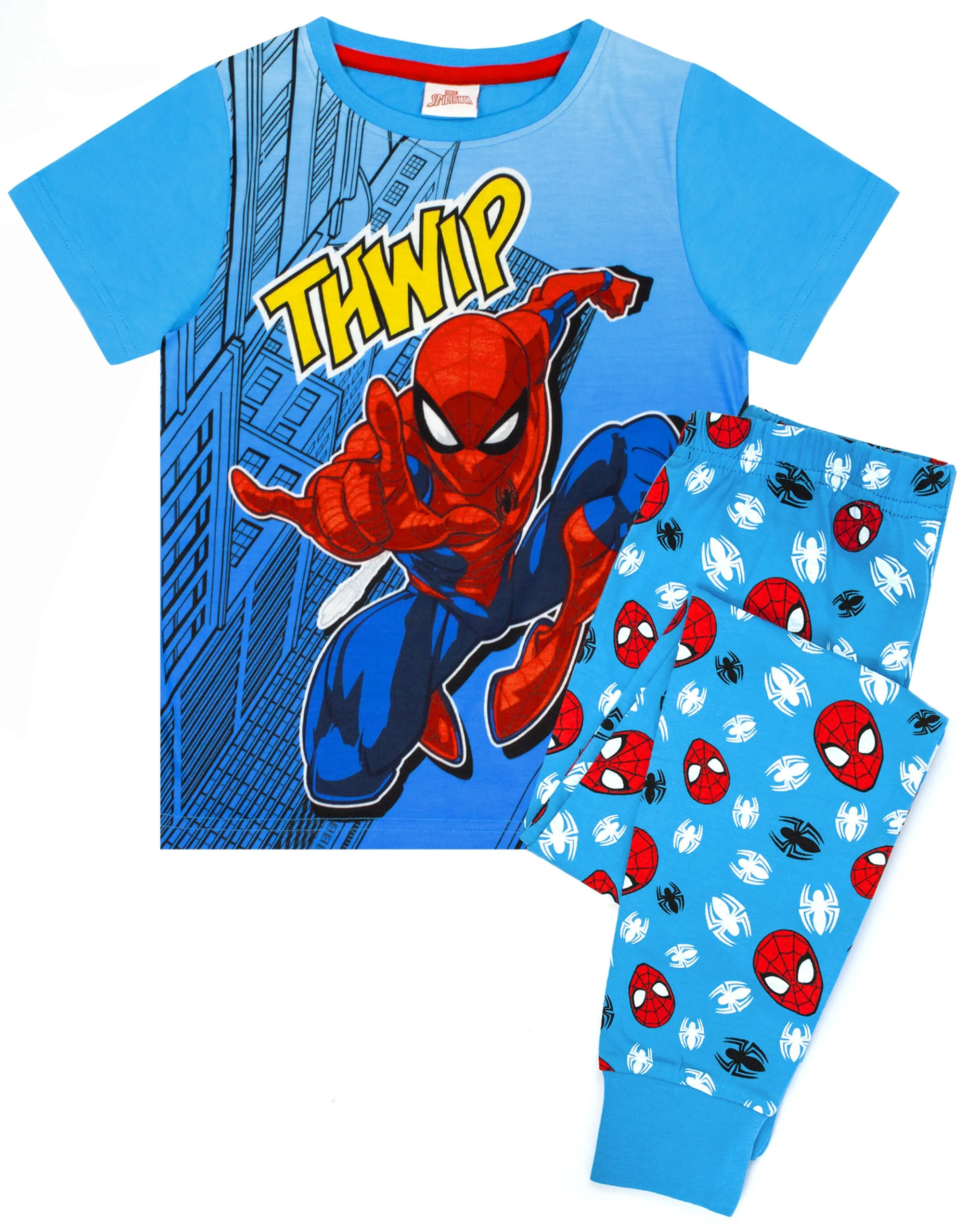 Marvel Spider-Man Unisex Kids Blue Short Sleeve Long Leg Pyjama Set