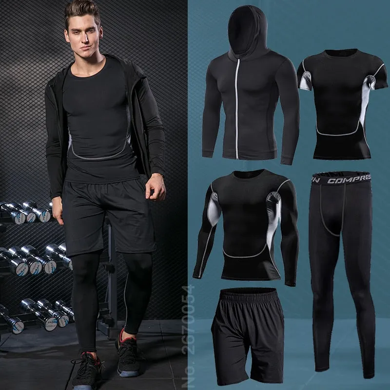 Men Running Compression Sportswear Suit Football Basketball Cycling Fitness Sport Tight Sweatshirt Clothing Set Outdoor Hoodies