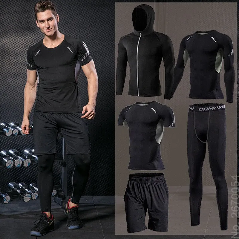 Men Running Compression Sportswear Suit Football Basketball Cycling Fitness Sport Tight Sweatshirt Clothing Set Outdoor Hoodies