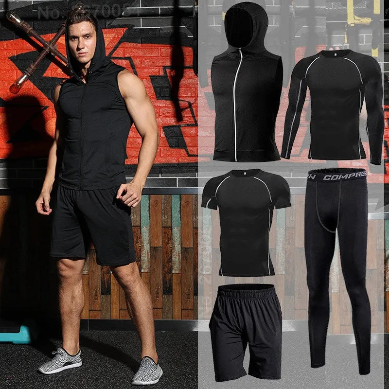 Men Running Compression Sportswear Suit Football Basketball Cycling Fitness Sport Tight Sweatshirt Clothing Set Outdoor Hoodies