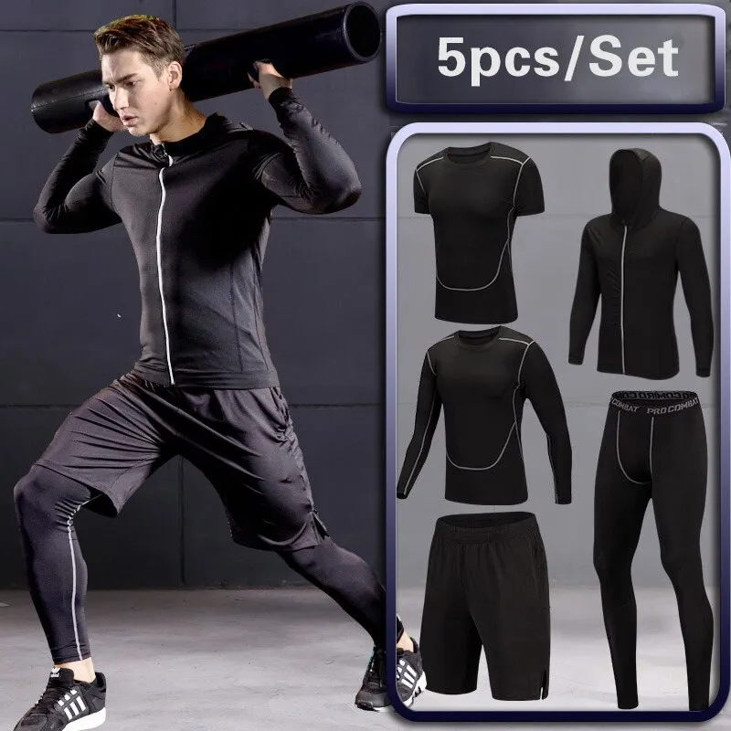 Men Running Compression Sportswear Suit Football Basketball Cycling Fitness Sport Tight Sweatshirt Clothing Set Outdoor Hoodies