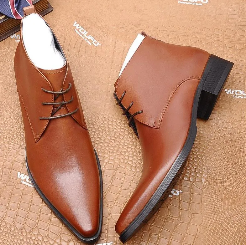 Men's Lace-Up High-Top Business Short Boots