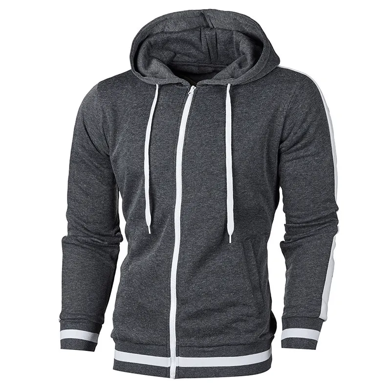 Men's Zipper Sports Casual Hoodie With Striped on Sleeves - SF1224