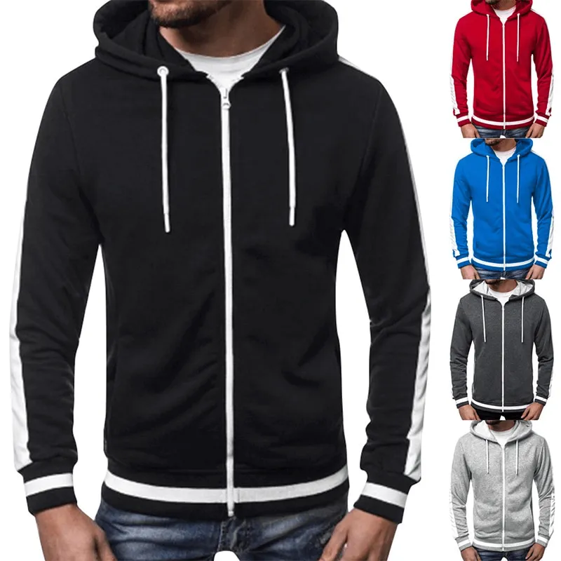 Men's Zipper Sports Casual Hoodie With Striped on Sleeves - SF1224