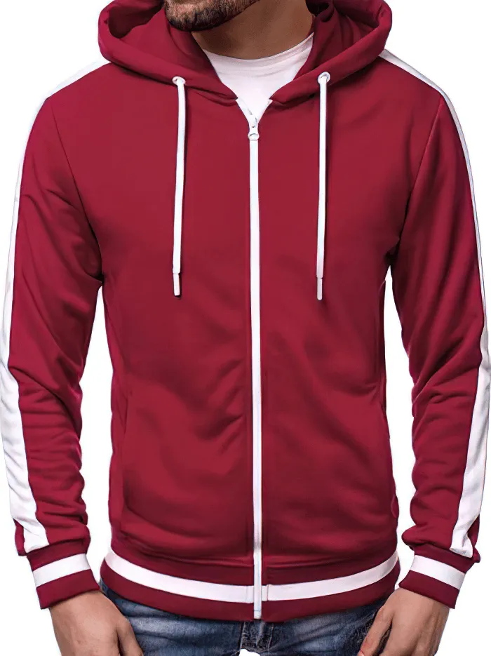 Men's Zipper Sports Casual Hoodie With Striped on Sleeves - SF1224