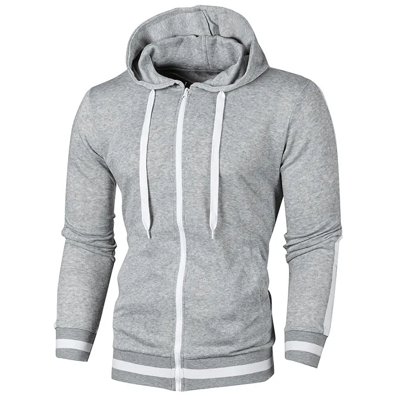 Men's Zipper Sports Casual Hoodie With Striped on Sleeves - SF1224