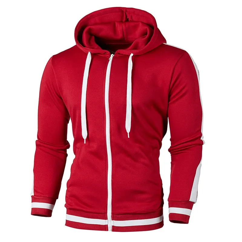 Men's Zipper Sports Casual Hoodie With Striped on Sleeves - SF1224