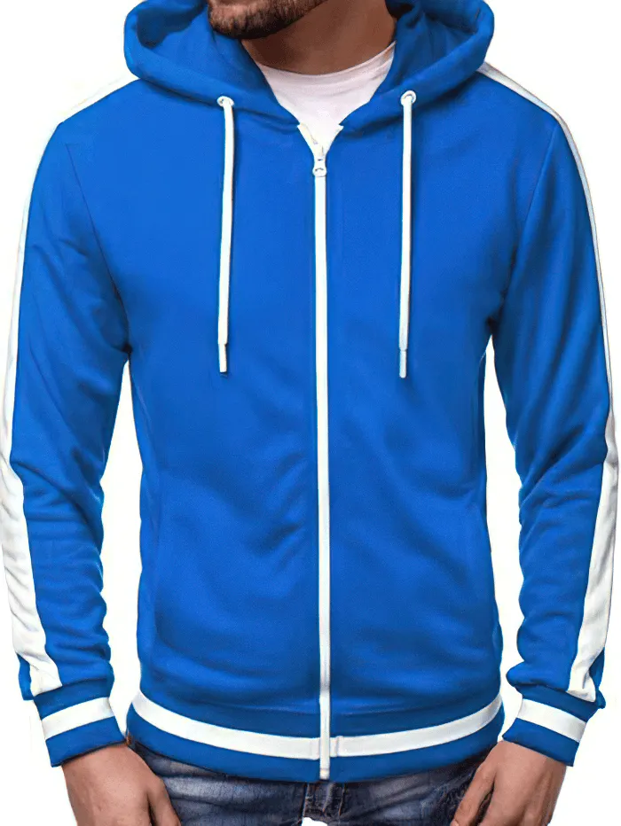 Men's Zipper Sports Casual Hoodie With Striped on Sleeves - SF1224