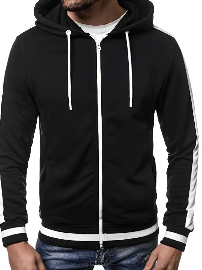 Men's Zipper Sports Casual Hoodie With Striped on Sleeves - SF1224