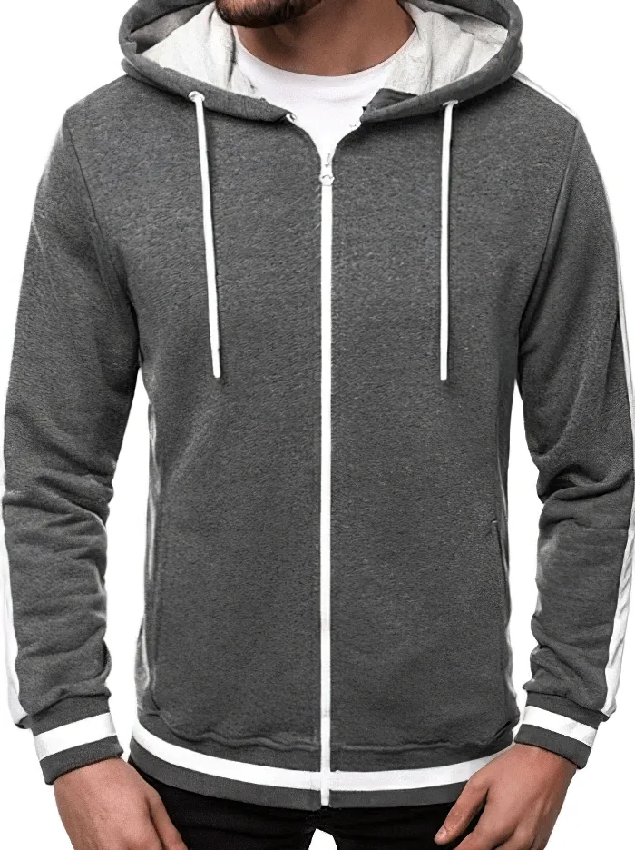 Men's Zipper Sports Casual Hoodie With Striped on Sleeves - SF1224