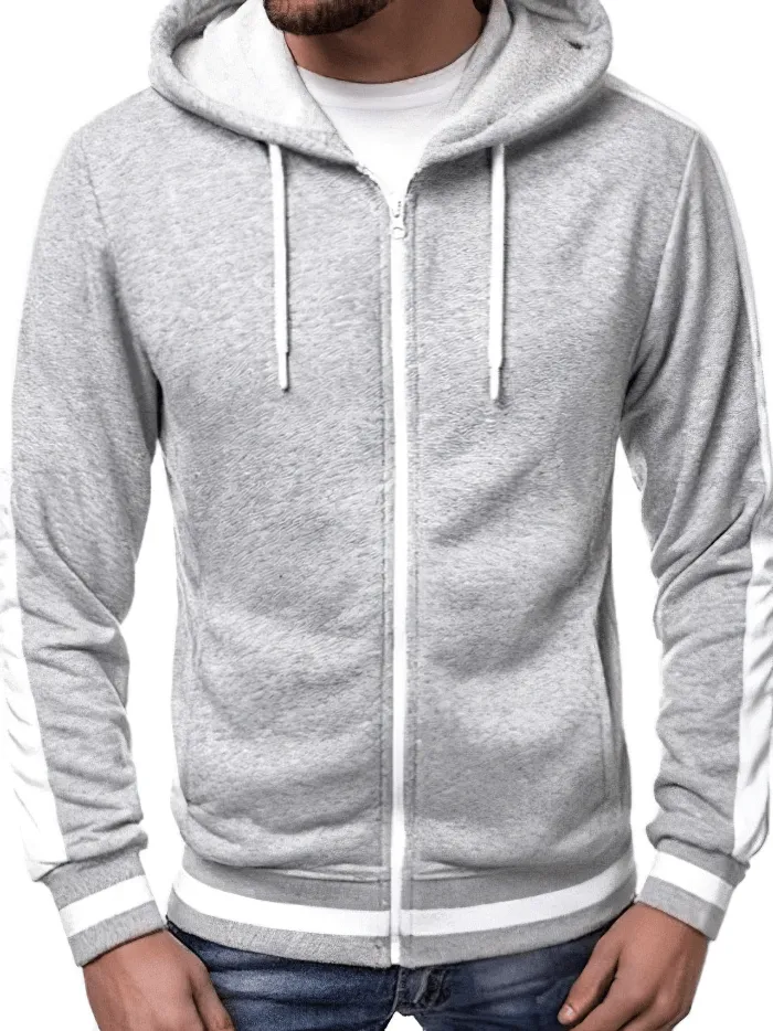 Men's Zipper Sports Casual Hoodie With Striped on Sleeves - SF1224