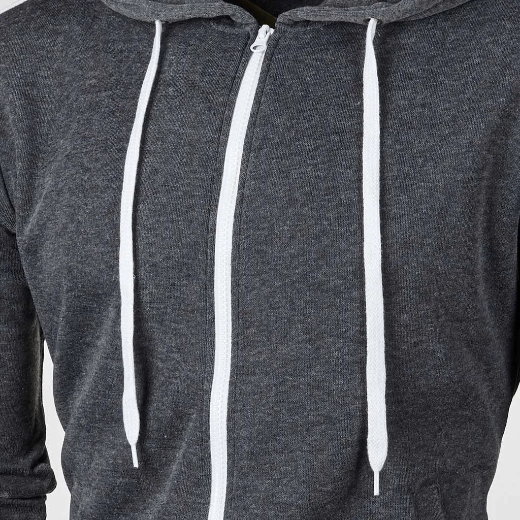 Men's Zipper Sports Casual Hoodie With Striped on Sleeves - SF1224