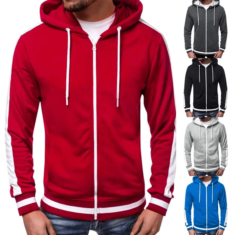 Men's Zipper Sports Casual Hoodie With Striped on Sleeves - SF1224