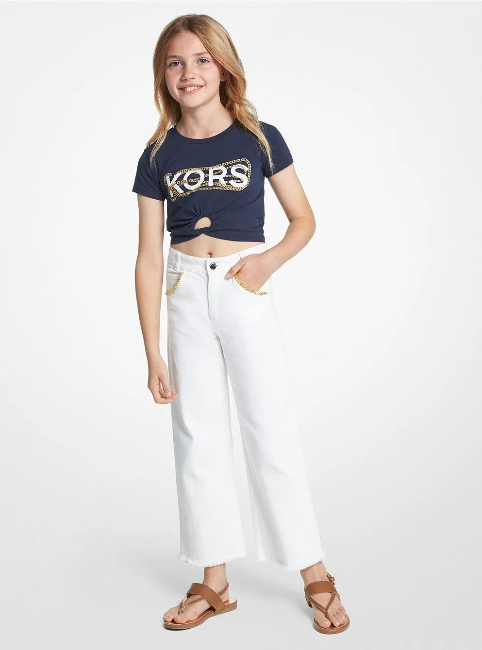 Michael Kors Kids Chain Embellished Stretch Jeans, white