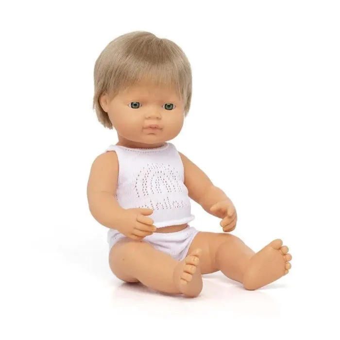 Miniland Doll - Anatomically Correct Baby Caucasian Boy Dark Blond Hair 38cm