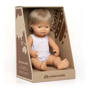 Miniland Doll - Anatomically Correct Baby Caucasian Boy Dark Blond Hair 38cm