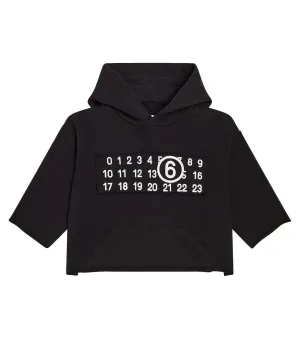 Mm6 Maison Margiela Kids Cotton Jersey Cropped Hoodie, Black