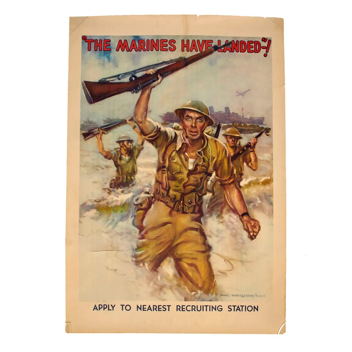 Original U.S. WWII United States Marine Corps Recruitment Poster - “The Marines Have Landed” - 28” x 40”