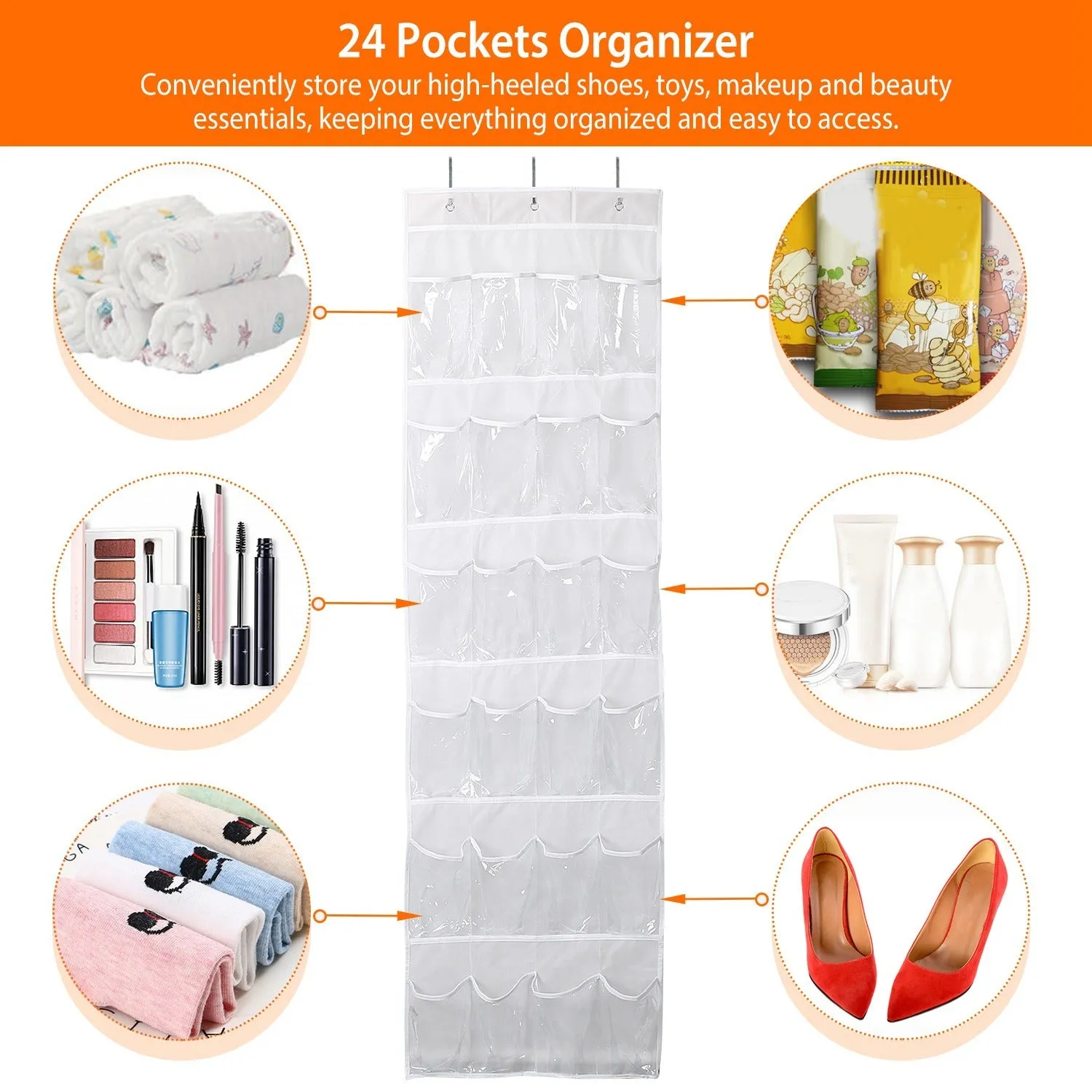 Over the Door Shoes Rack 6 Layer 24 Pocket Crystal Clear Organizer