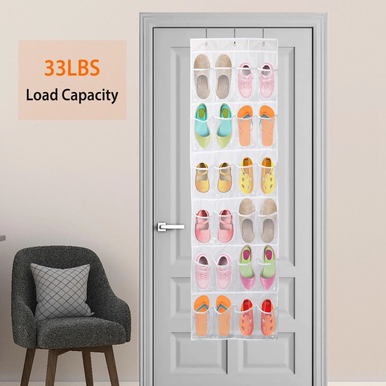 Over the Door Shoes Rack 6 Layer 24 Pocket Crystal Clear Organizer