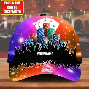 Personalized Name Poker Color Classic Cap, Casino Poker Hat, Idea Gift for Poker Player