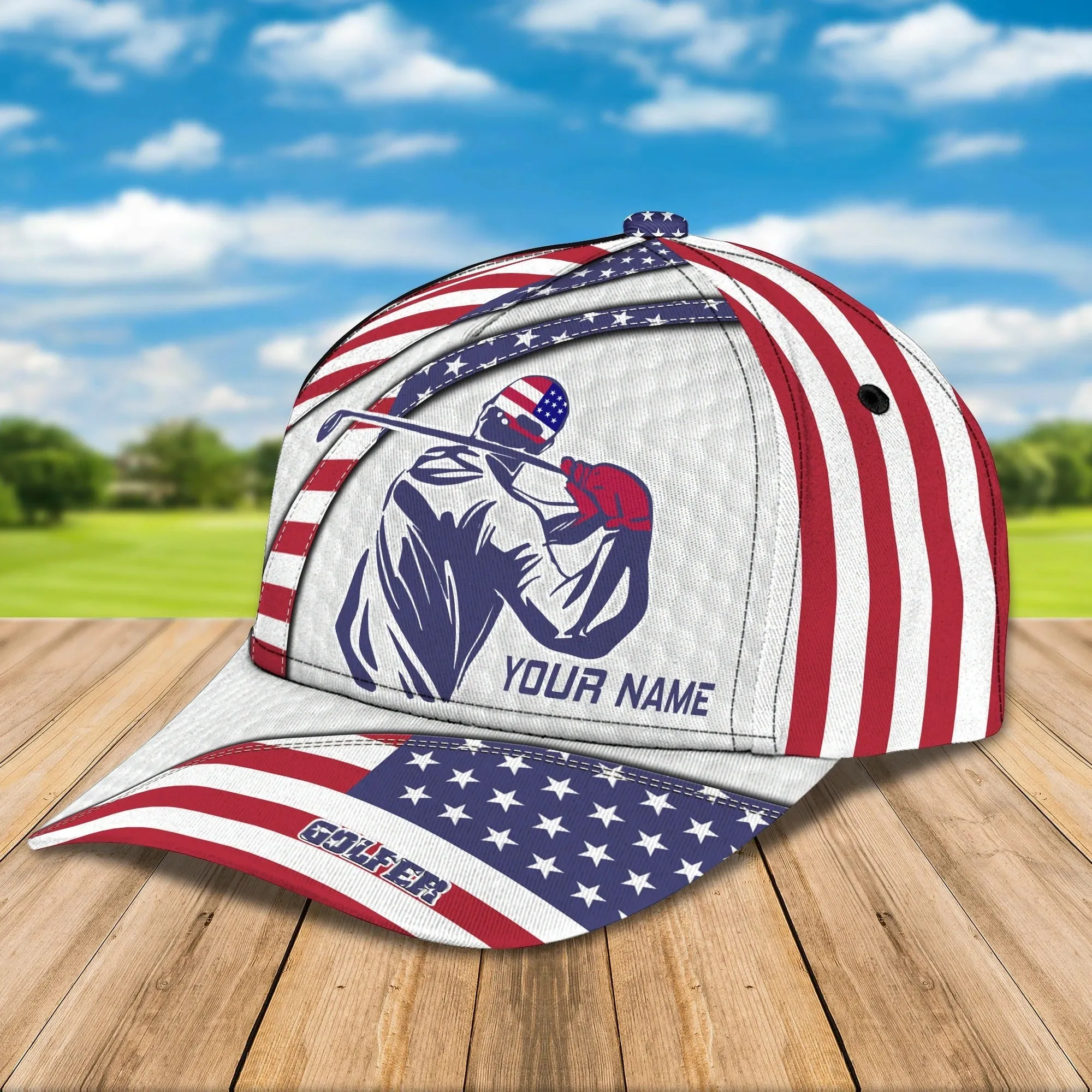 Personalized With Name 3D All Over Print Golf Caps For Men, American Golfer Baseball Cap, Golfer Gifts