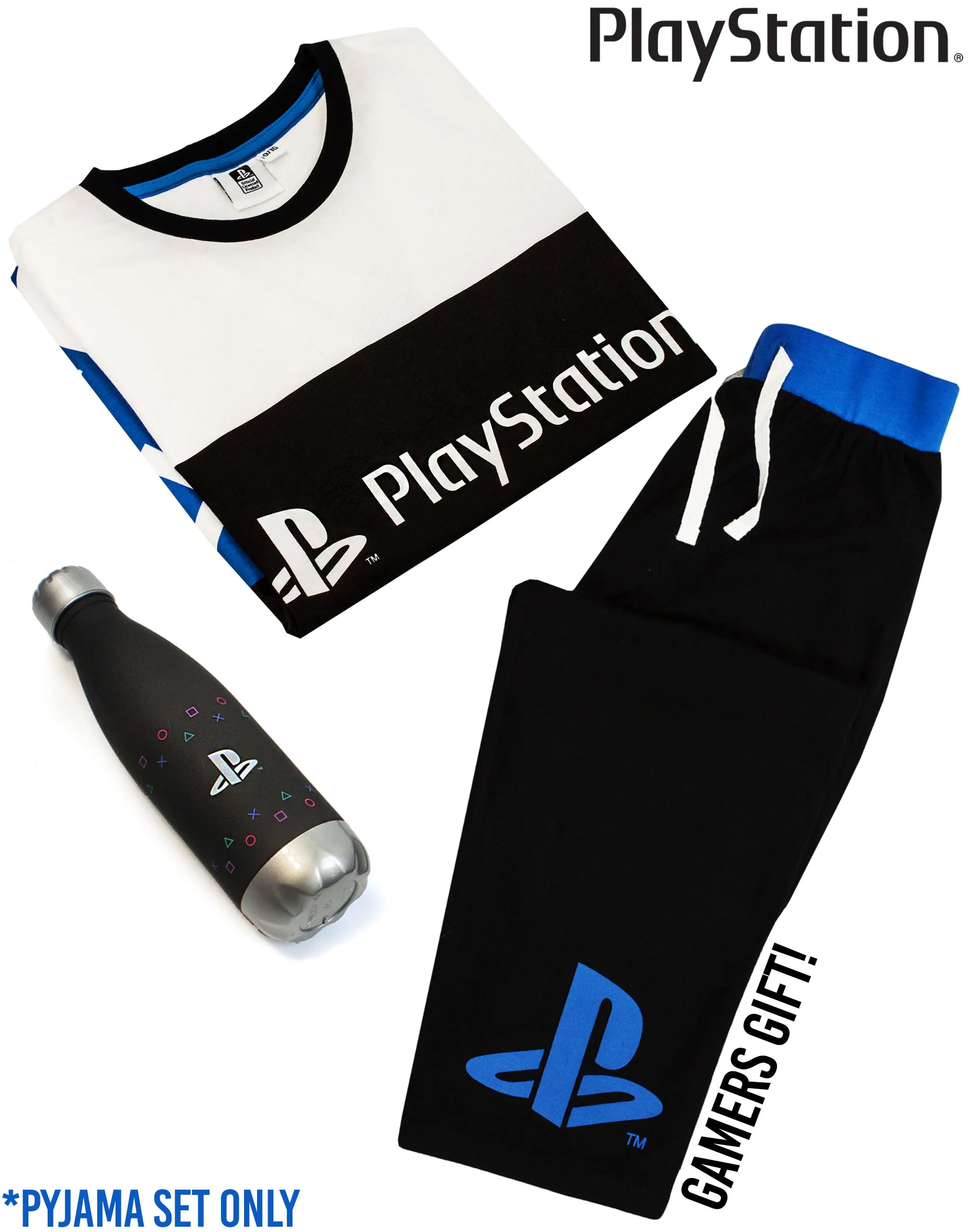 PlayStation Logo Controller Symbols Print Boys Black Short Sleeve Long Leg Pyjama Set