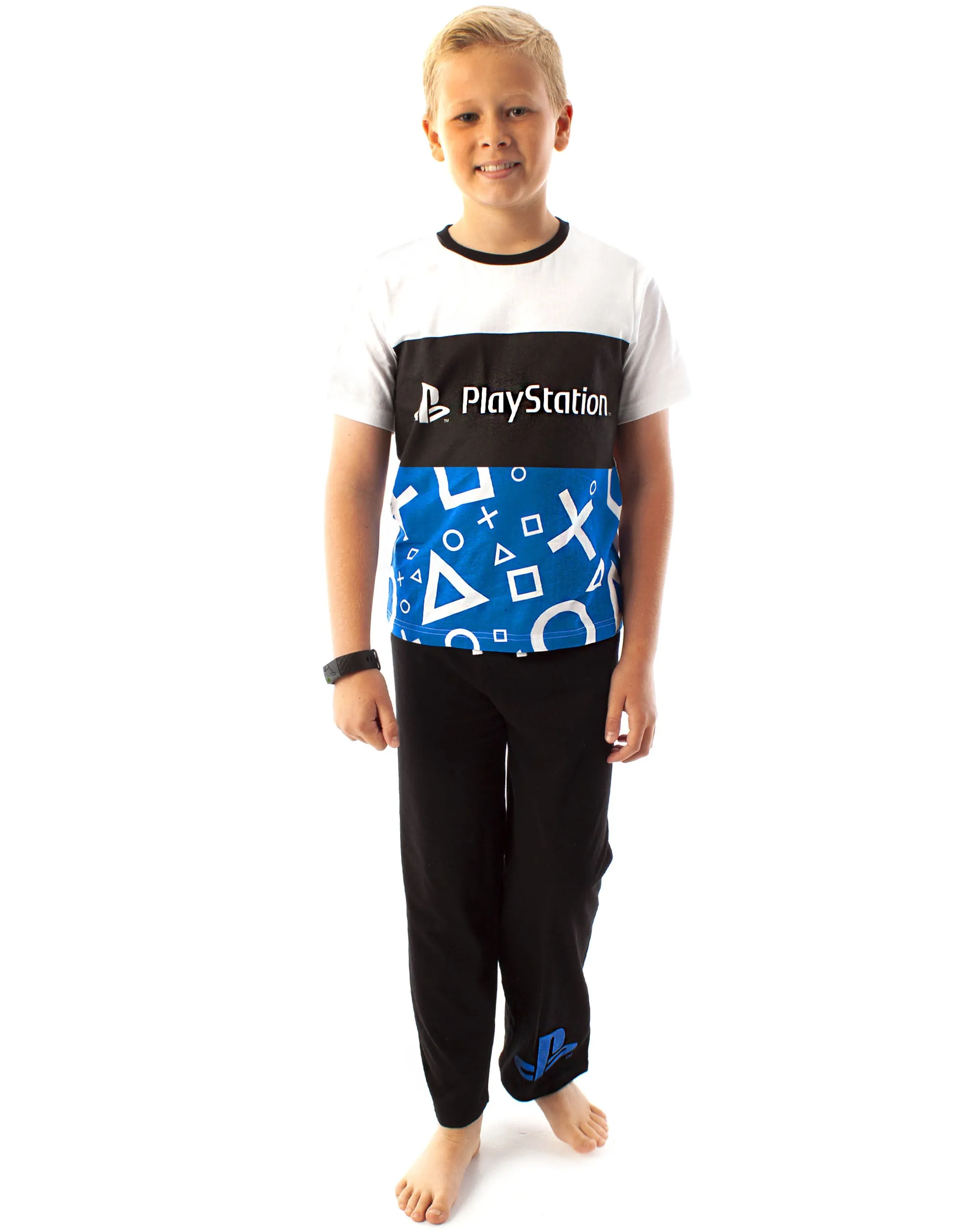 PlayStation Logo Controller Symbols Print Boys Black Short Sleeve Long Leg Pyjama Set