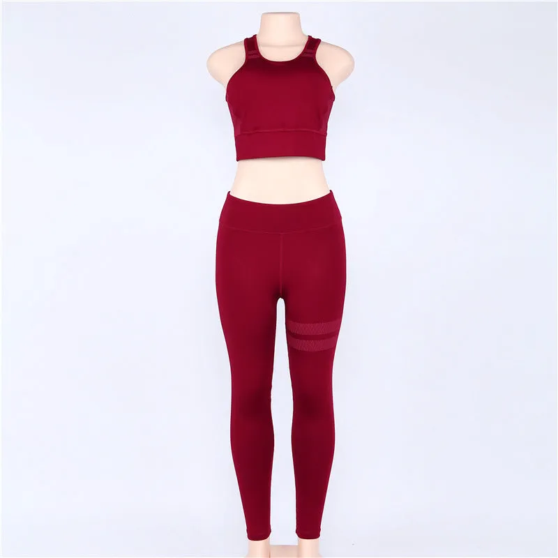 Solid Colored Workout Set Leggings   Sports Bra