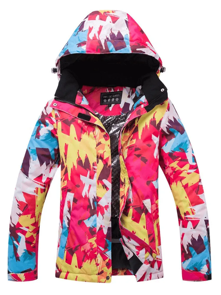 Sports Multicolor Zipper Warm Women's Snowboarding Jacket with Hood - SF0931