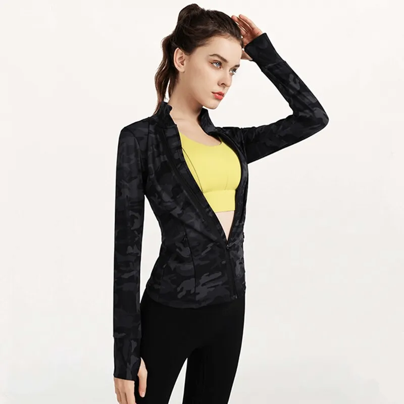 Stylish Women's Sports Jacket with Zipper with Camouflage Print - SF1321