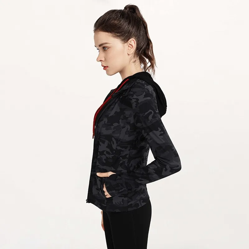 Stylish Women's Sports Jacket with Zipper with Camouflage Print - SF1321