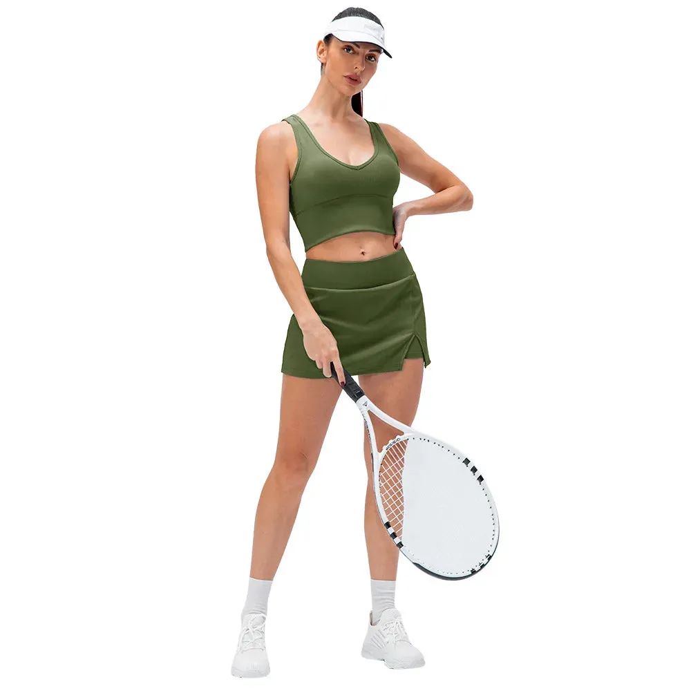 Tennis Skirts Gym Golf Running Ribbing Pantskirt SEXY Women Sports Fitness Shorts High Waist Skort Fashion Side Slit Skirt Sport