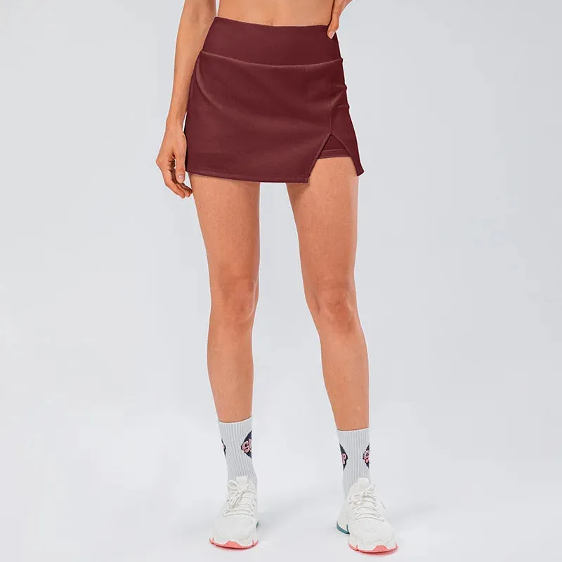 Tennis Skirts Gym Golf Running Ribbing Pantskirt SEXY Women Sports Fitness Shorts High Waist Skort Fashion Side Slit Skirt Sport