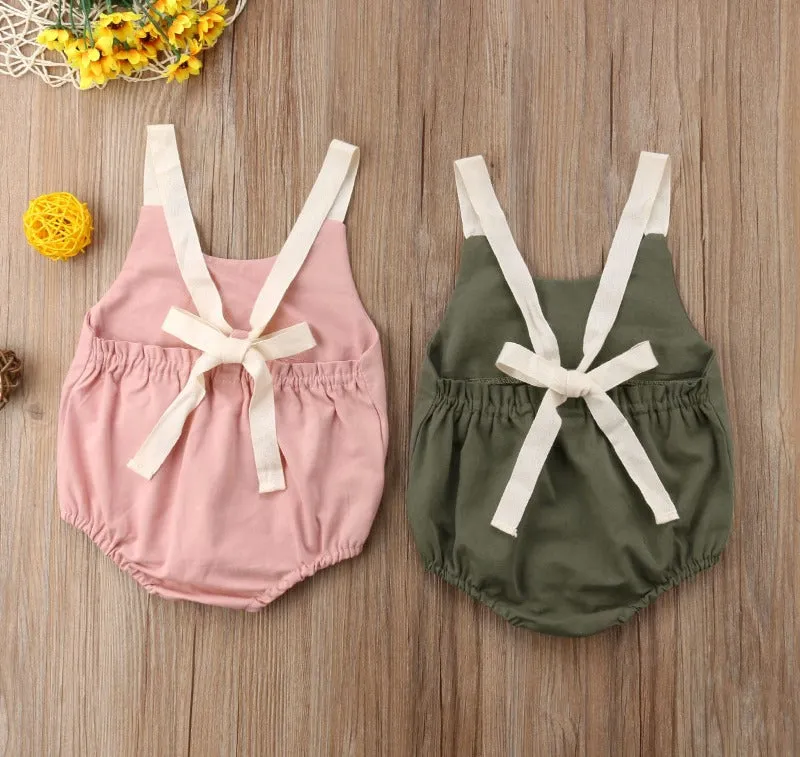 Toddler Baby Girl Summer Bowknot Romper Infant Backless Romper Sleeveless Bebes Jumpsuit Outfit 0-24Month New Born Baby Clothing