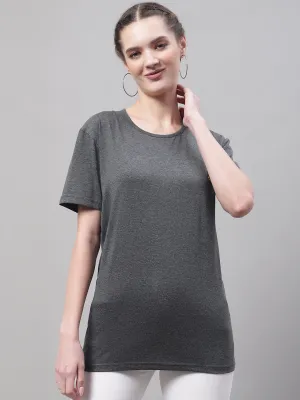 Vimal Jonney Round Neck Cotton Solid Grey T-Shirt for Women