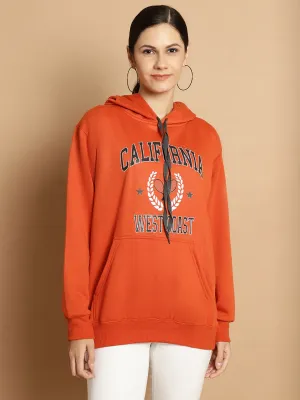 Vimal Jonney Rust Printed Hooded Cotton Fleece Sweatshirt for Women