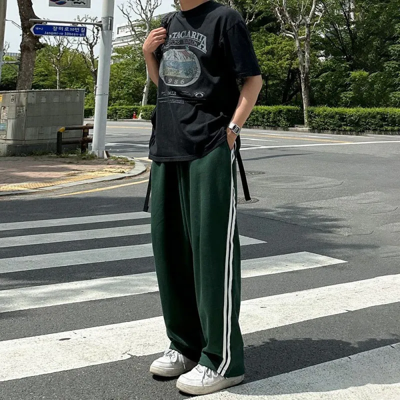 Wiaofellas 90s fashion men Myq Contrast Color Striped Casual Pants Men's Summer Cotton Sports Pants Korean Style Loose Draping Straight Sweatpants