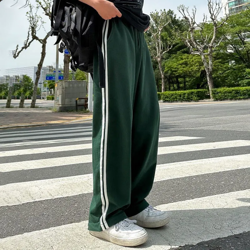 Wiaofellas 90s fashion men Myq Contrast Color Striped Casual Pants Men's Summer Cotton Sports Pants Korean Style Loose Draping Straight Sweatpants