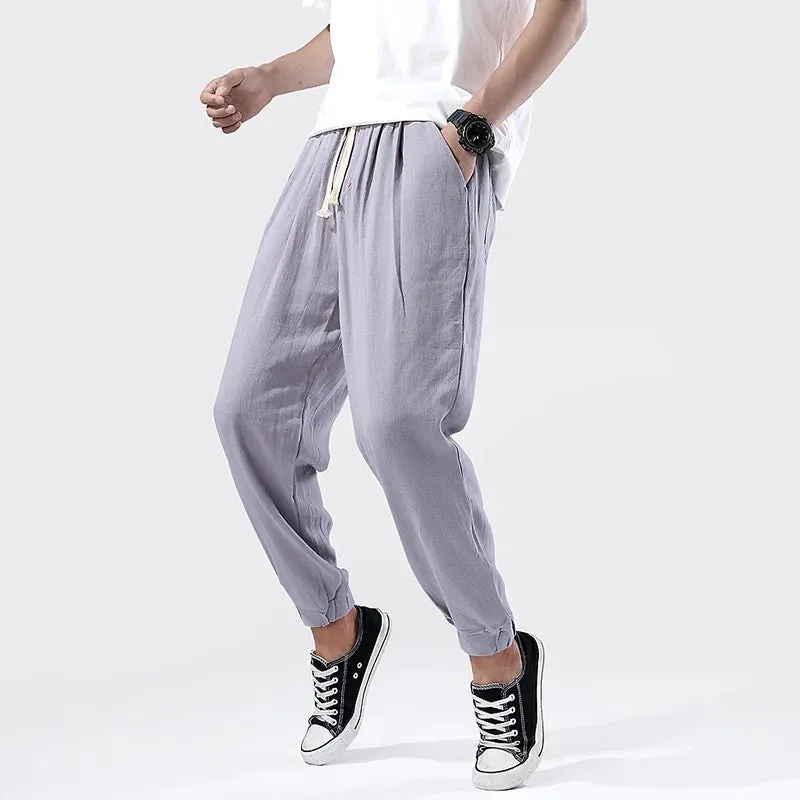 Wiaofellas  -  Summer Thin Casual Linen Pants Chinese Style Loose Plus Size Sports Ninth Pants Men Clothing Oversize Sweatpants Joggers