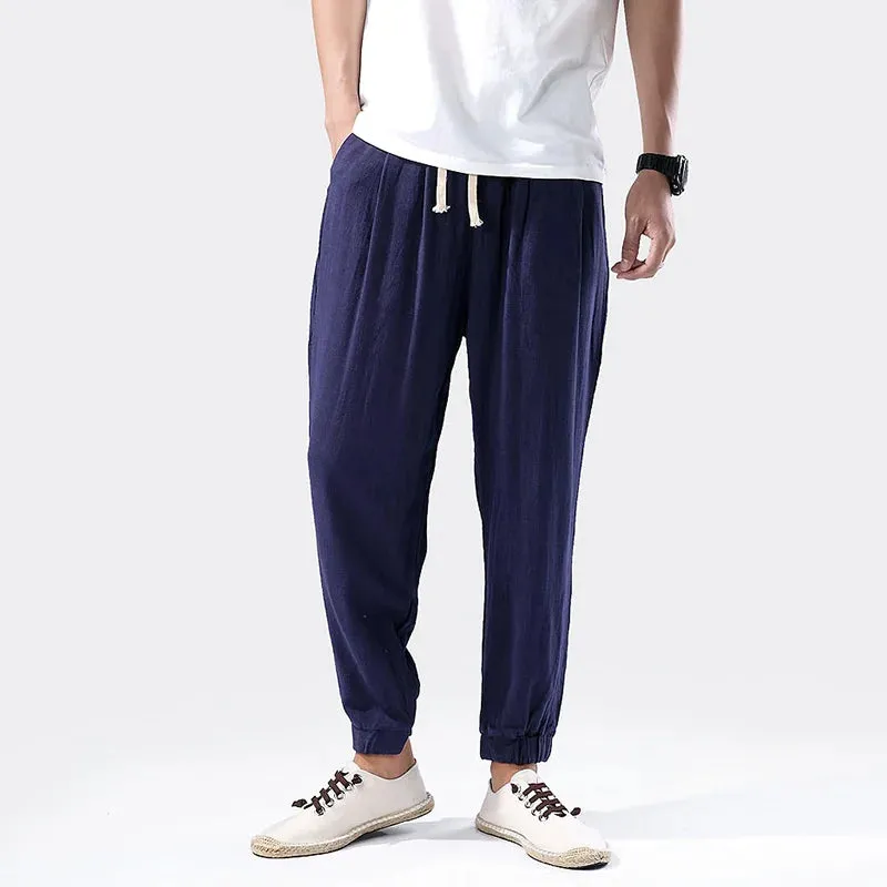 Wiaofellas  -  Summer Thin Casual Linen Pants Chinese Style Loose Plus Size Sports Ninth Pants Men Clothing Oversize Sweatpants Joggers