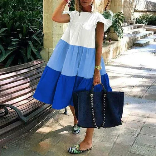 Women Short Sleeve Loose Chic Pleated Dress