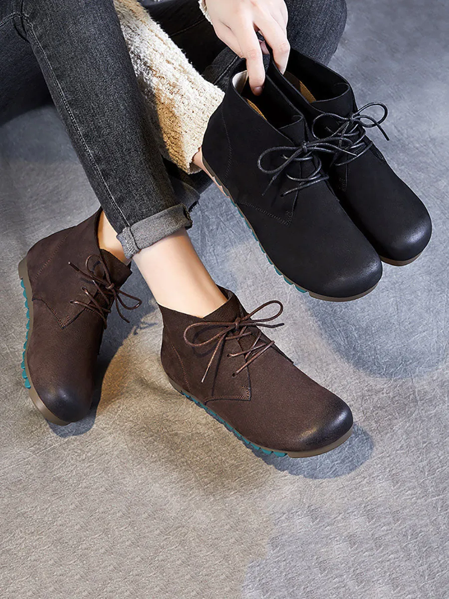 Women Winter Genuine Leather Flat Ankle Boots